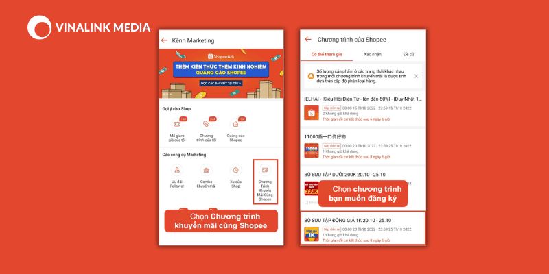 Bước 2: Nhấn vào phần “Chương Trình Khuyến Mãi Cùng Shopee”